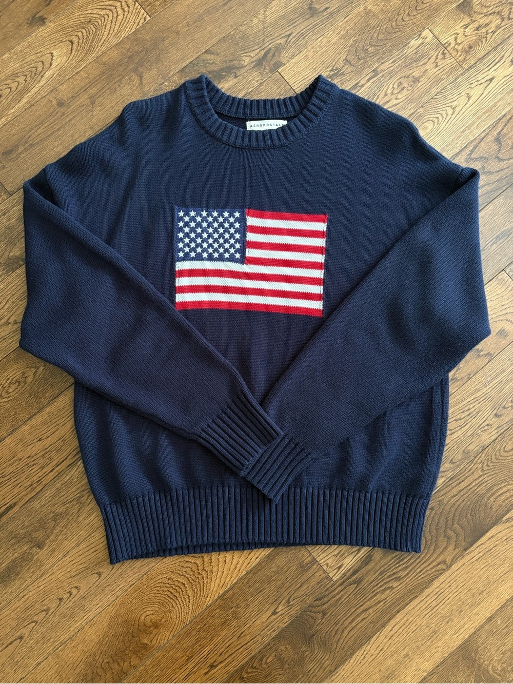 Aeropostale Navy Crewneck Sweater with American Flag Patch Size XS